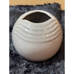 Vintage Yamaji Japan Ceramic Round Gray Vase With Wave Design 80's Style